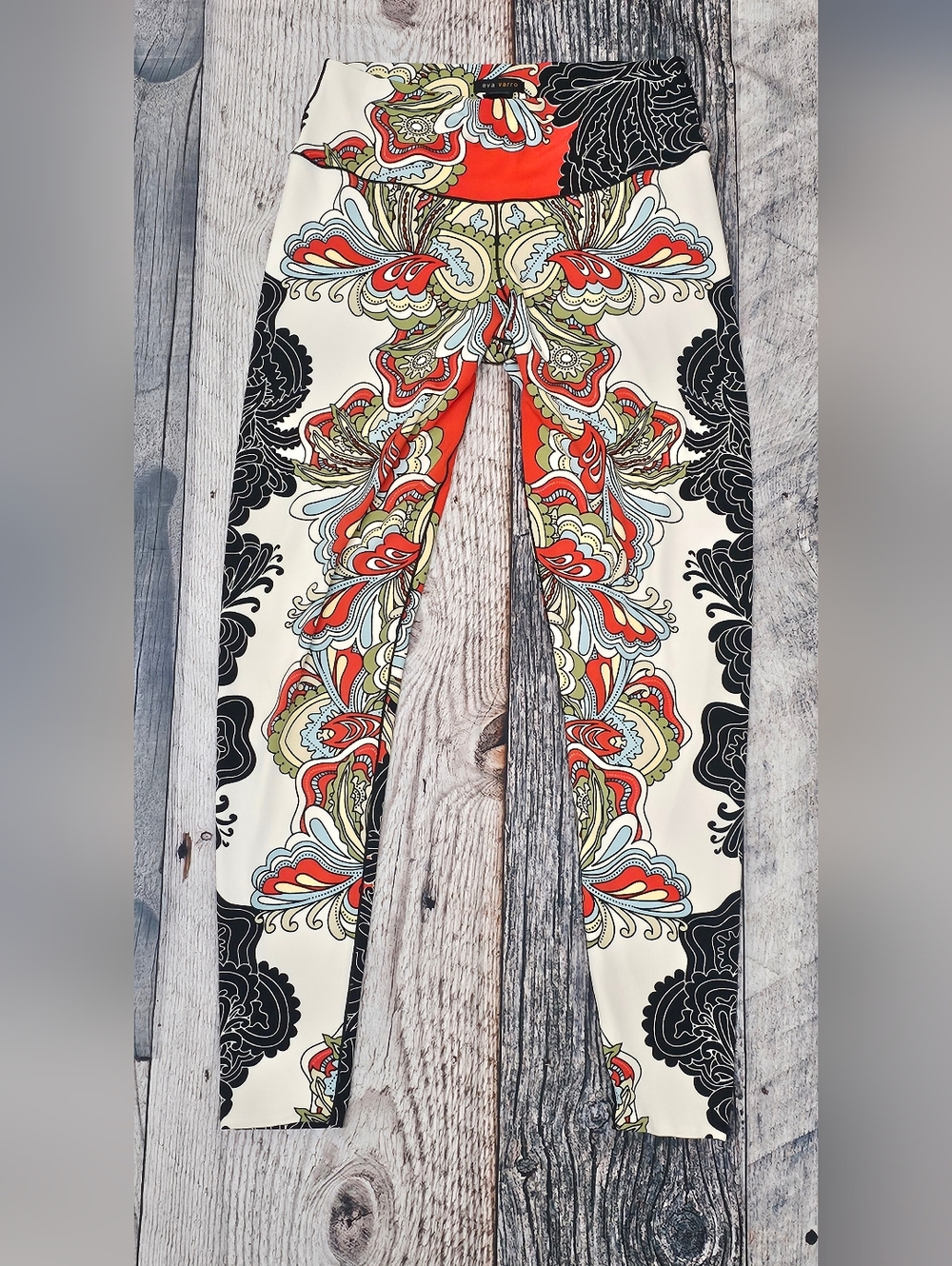 Eva Varro Pants Leggings Stretchy Paisley Motifs Design Women's Large Made USA
